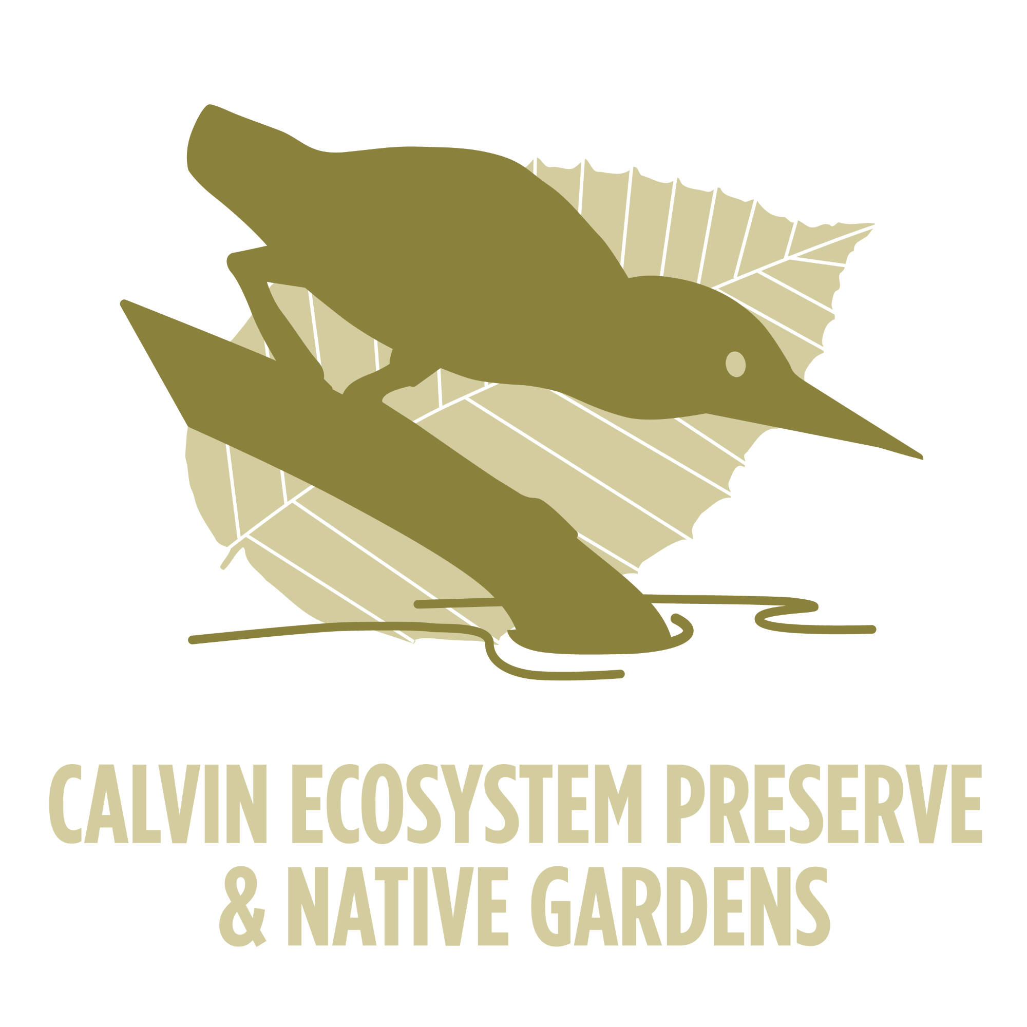 Logo for Calvin Ecosystem Preserve & Native Gardens featuring two stylized birds on a leaf.